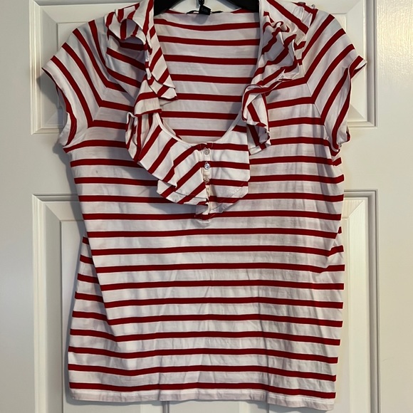 Lauren Ralph Lauren Tops - Lauren by Ralph Lauren Red and white striped cotton ruffle top.